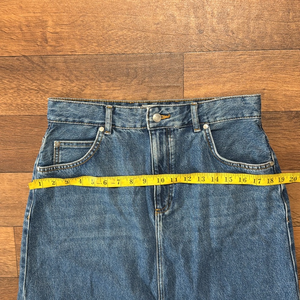 Pilcro Size 10 Denim Midi / Maxi Skirt NWT Anthropologie Front Slit Raw Hem Luxe - Picture 11 of 15